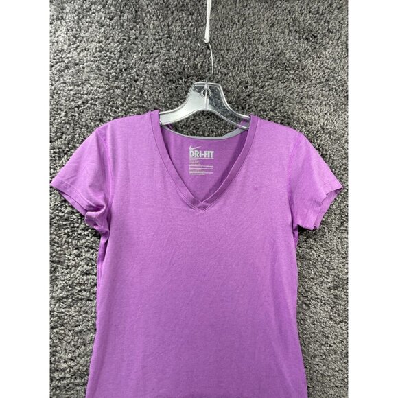 Nike Dri-Fit T-Shirt Women's Small Purple Cotton Classic Regular Fit V-Neck Tee - Picture 6 of 10